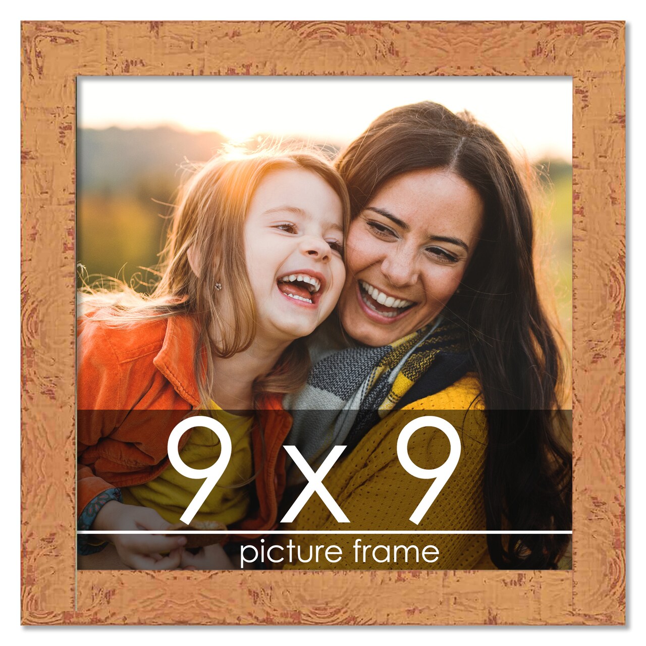 Square Shabby Chic Orange Picture Frame - UV Acrylic, Foam Board Backing, Hanging Hardware